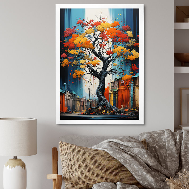 Graffiti style baobab II - arbre baobab, art mural sur toile, Cadre simple blanc, H 32 po x l 16 po