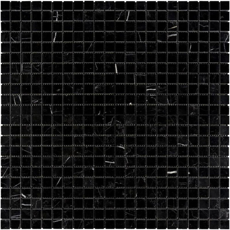 Nero Marquina Marble 1X1 Polished Mosaic Tile, Honed Black