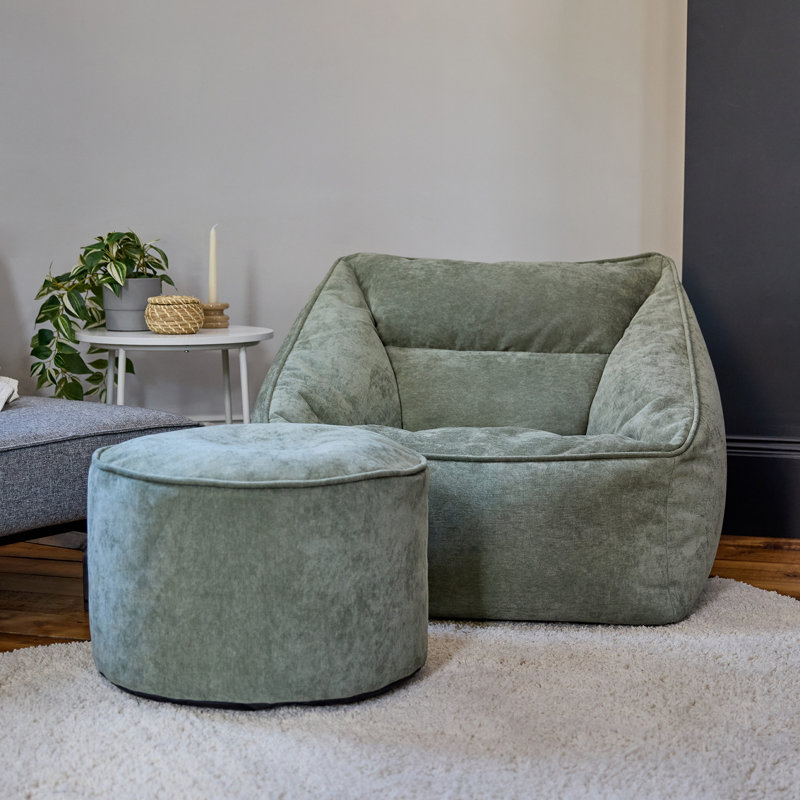 Natalia Armchair Bean Bag and Round Footstool, Chenille, Green