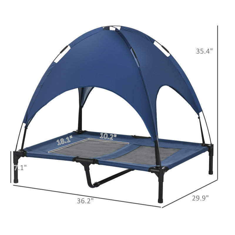 Elevated Portable Pet Cot Bed with Mesh Surface, Black and Dark Blue