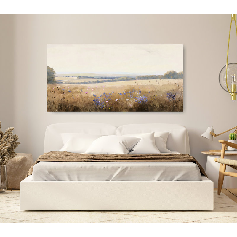 Wildflowers Field - Art mural sur toile prêt à accrocher, décoration florale, H 16 po x l 32 po x P 1,5 po
