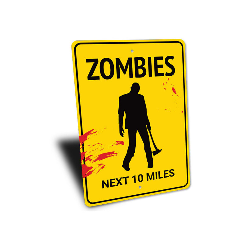 Enseigne zombies en aluminium, H 14 po x l 10 po x P 0,04 po