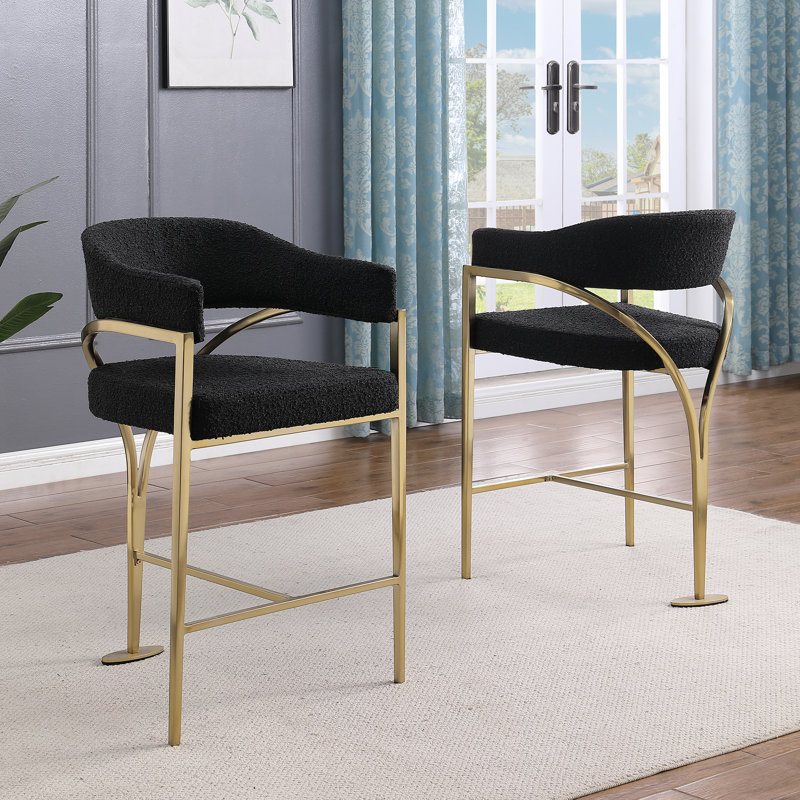 Chaises Boucle Counterheight avec cadre mat, Siège noir / cadre doré