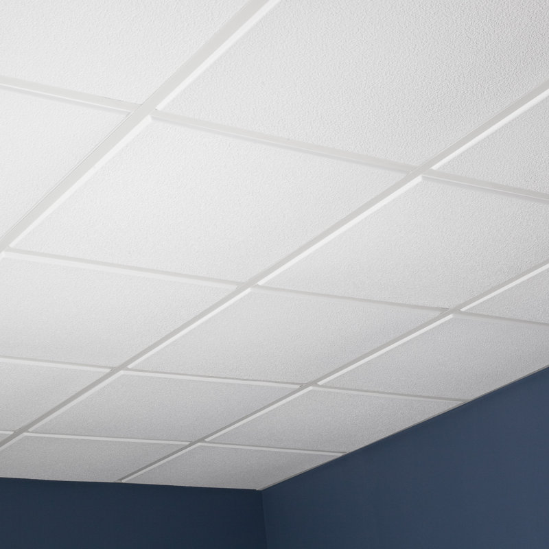 Genesis 2ft x 2ft White Stucco Pro Revealed Edge Ceiling Tiles - Easy Drop-in Installation – Waterproof, Washable and Fire-Rated - High-Grade PVC to Prevent Breakage - Package of 12 Tiles