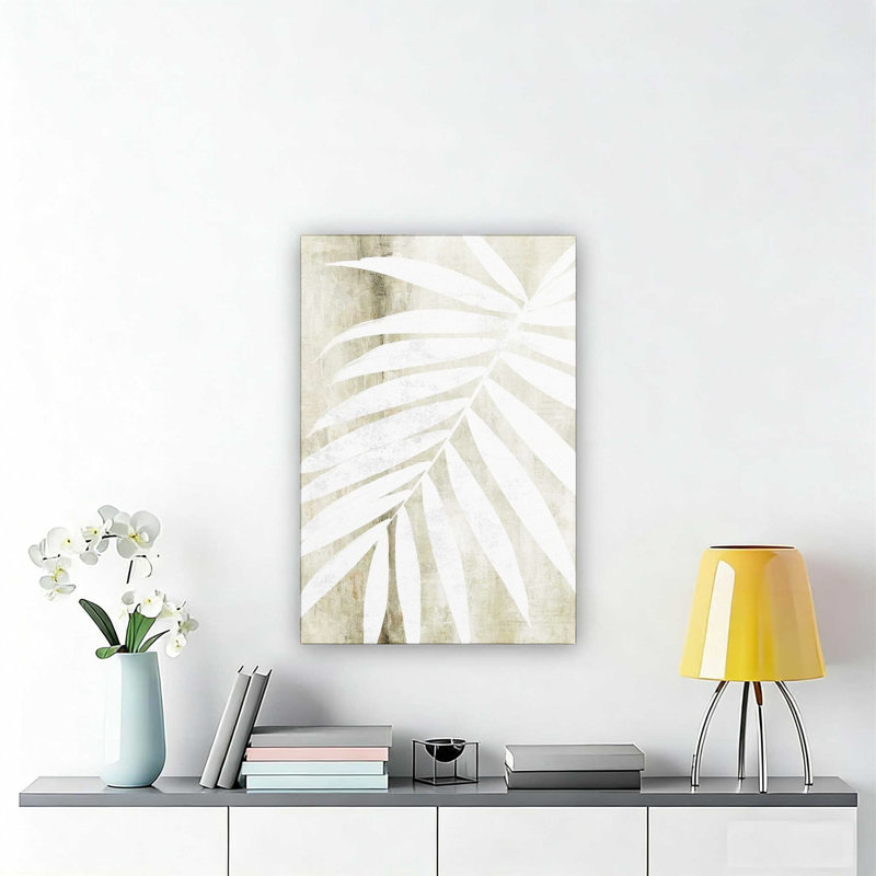 Toile tendue à motif de feuilles de palmier grunge de 12 po x 18 po pour décoration de salon, de chambre à coucher ou de bureau - Beige