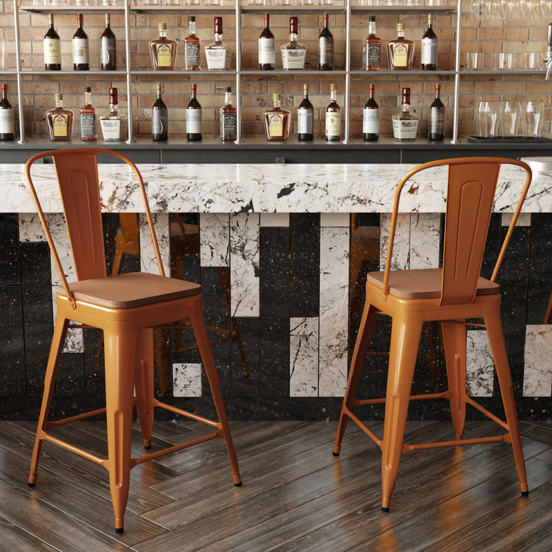 Britian All-Weather Commercial Counter Stool with Removable Back & Poly Resin Seat, Orange/Brown