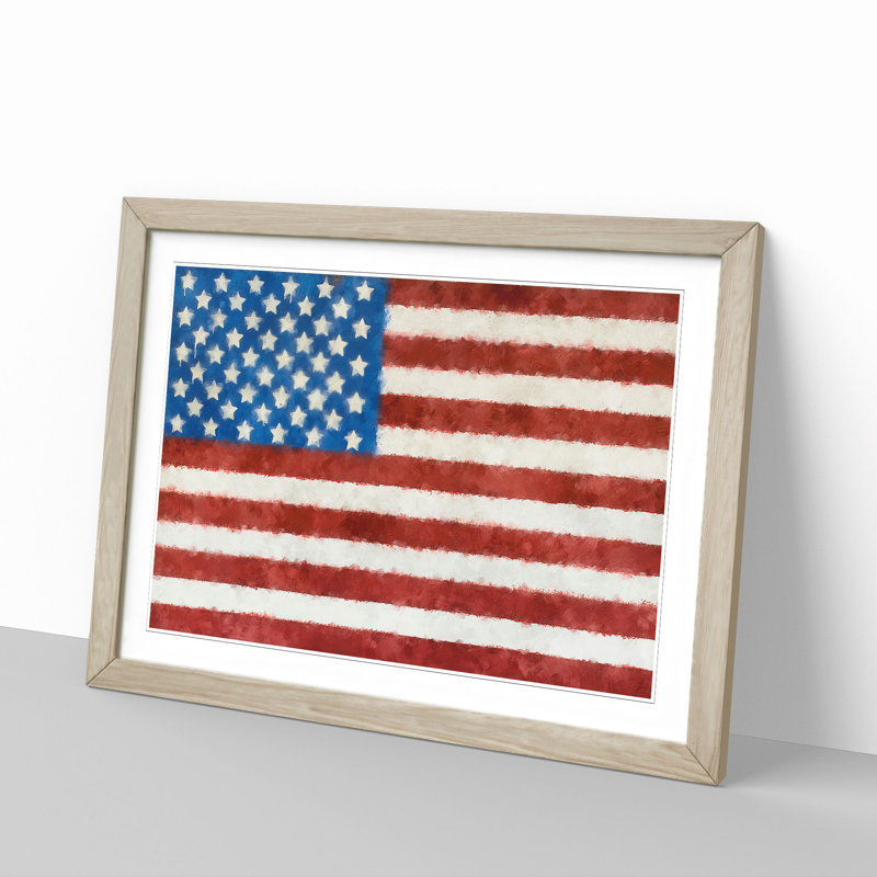 Painted American Flag - Single Picture Frame Print on MDF, 45cm H x 63cm W x 2cm D, Oak