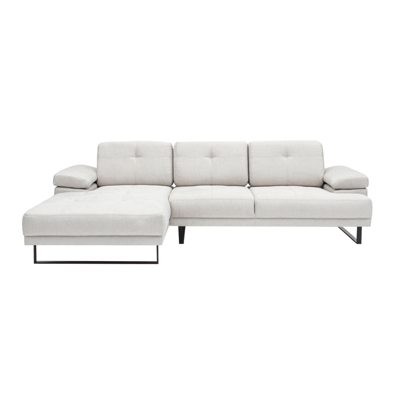 Elegant Corner Sofa, Beige, 68.5 x 107.9 x 32.7 inches | Durable Beech Wood & Chipboard Frame, 100% Polyester Fabric | 28 DNS Soft Foam & 24 DNS Feather Cushions, Adjustable Arm Mechanism, Modern Industrial Design