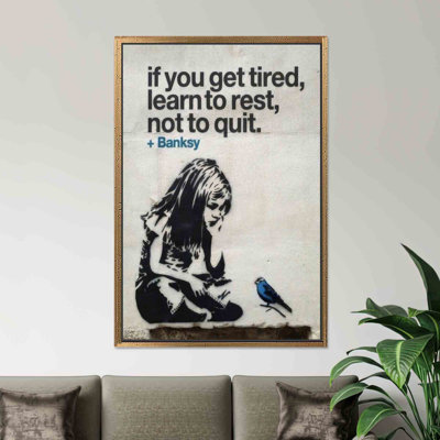 «Inspirational Banksy Girl and Blue Bird», reproduction d'art sur toile, encadré doré 1P