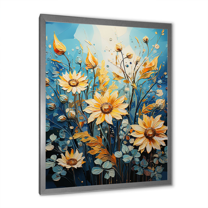 «Expressionist Energy Sunflowers I» sur toile, Cadre photo argenté, H 32 po x l 16 po x P 1 po