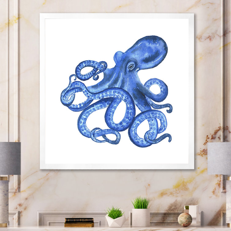 Cute Blue Octopus II - Nautical & Coastal Canvas Artwork Highland Dunes Size: 30 H x 30 W x 1 D, Format: White Floater Framed Canvas