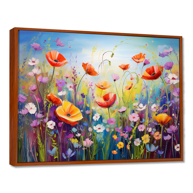 Fleurs sauvages - Rhapsodie florale - impressions encadrées, H 16 po x l 32 po x P 1 po, Cadre flottant brun