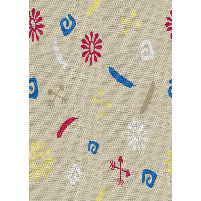 Tapis rouge/bleu/brun clair tissé à la machine, Rectangle 3 pi x 5 pi