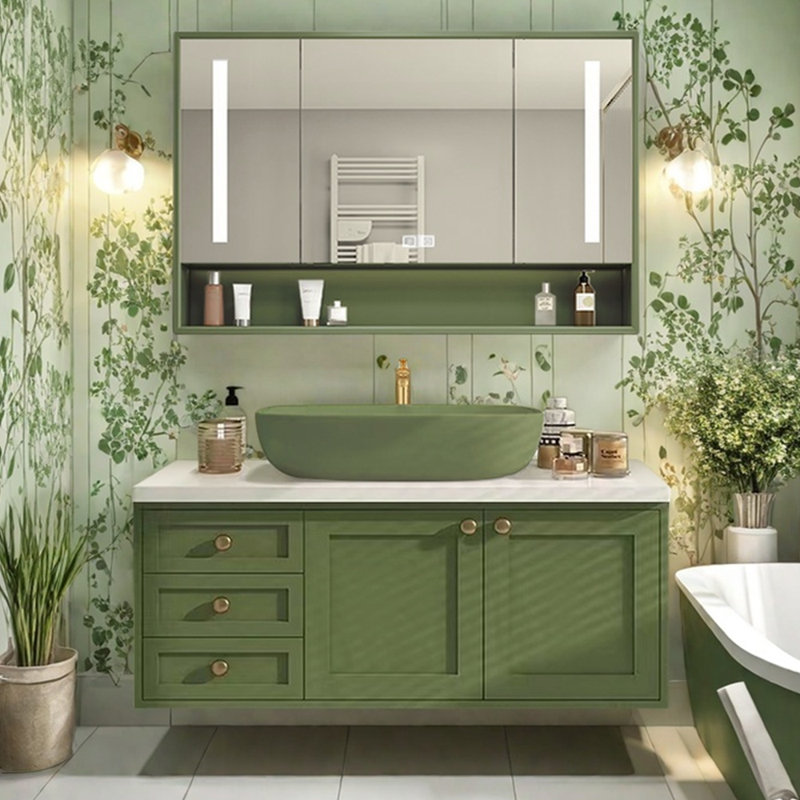 Nordic style high-end green bathroom cabinet, 19.7" H x 55.1" W x 21.7" D