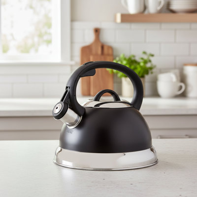 Stainless Steel Matte Black Whistling Kettle, 1.75 Qt, Nylon Handle For Stovetop