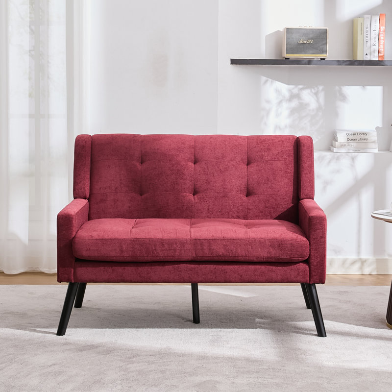 Canapé 47 po Mid-Century, Mélange de lin rouge