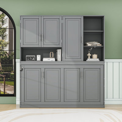Twin Murphy Bed with Cabinet, Shelves, Lighting, USB & Socket Charging Station