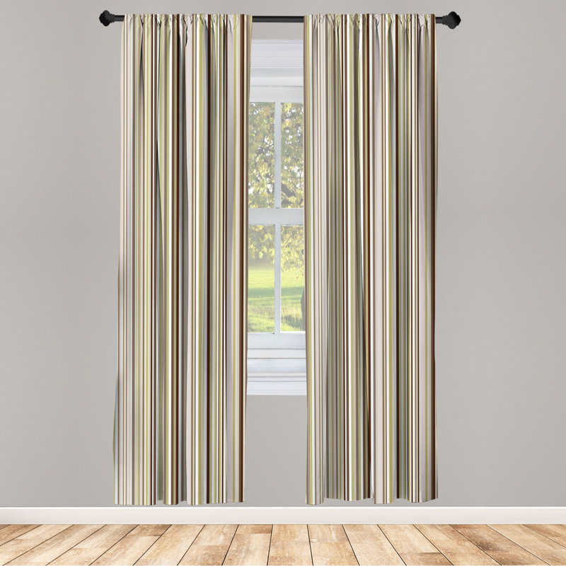 Microfiber Striped Semi-Sheer Rod Pocket Curtain Panels, 28" W x 84" L, Gold/Gray