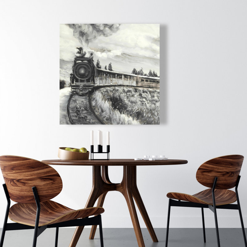 Steam Engine Train - Black & White Canvas for Home Decor, 36" H x 36" W