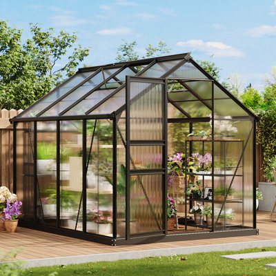 Polycarbonate Garden House Walk-in Greenhouse with Vented Roof & Heavy-Duty Aluminum Frame for Wind Resistant Plant Protection in Patio or Backyard, 6x8 FT