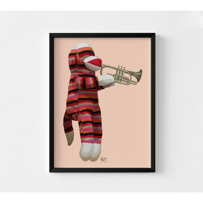 Reproduction de singe musical rouge, art de classe de chaussettes de musique, impression d'affiche de trompette, impression d'affiche de singe mignon