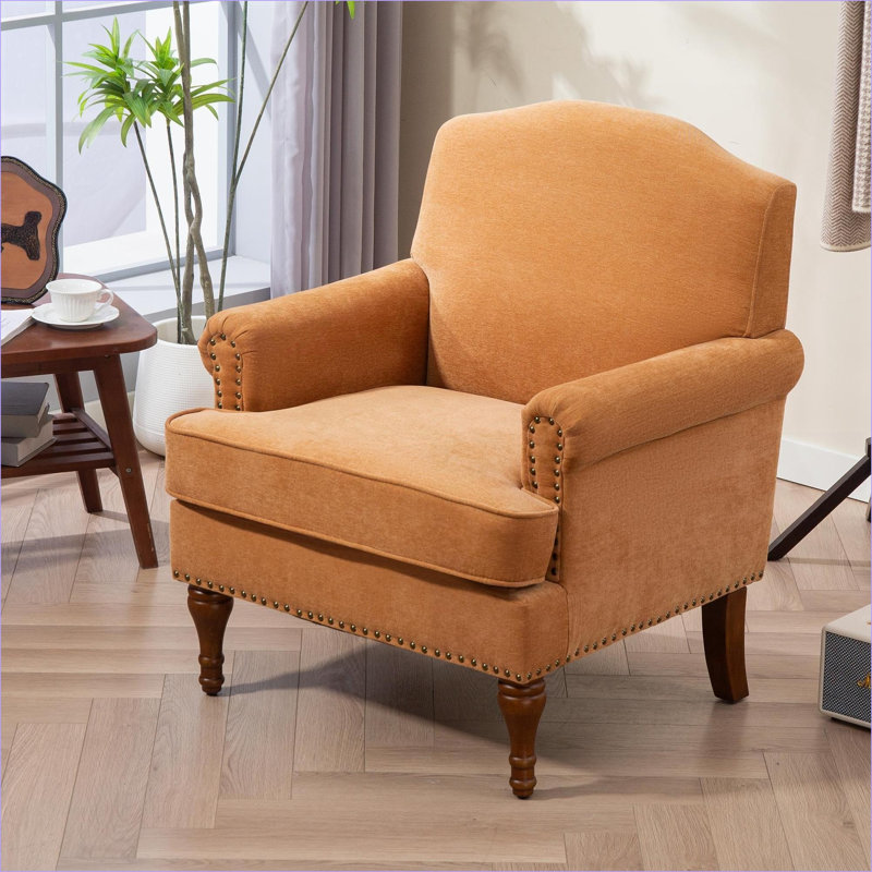 Fauteuil Dean confortable avec pieds en bois robustes pour diverses pièces, Brun