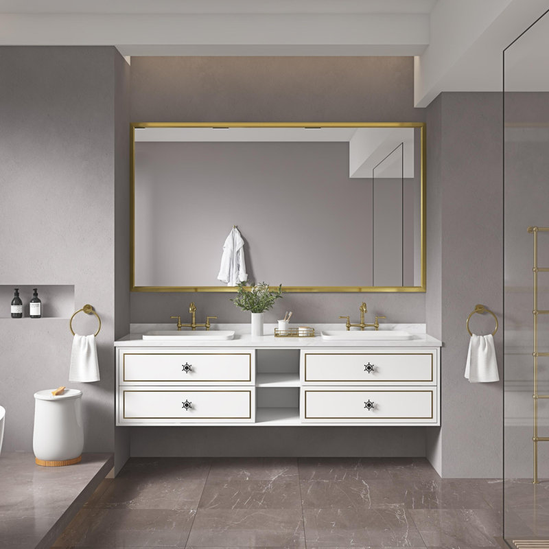 Metal Framed Bathroom Mirror for Wall, Rectangle Mirror, Bathroom Vanity Mirror Farmhouse, Anti-Rust, Hangs Horizontally or Vertically