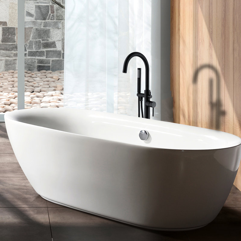 Matte Black Freestanding Bathtub Faucet With Hand Shower Unit Feature Metal Shower, Black, 9.02 Lb Weight