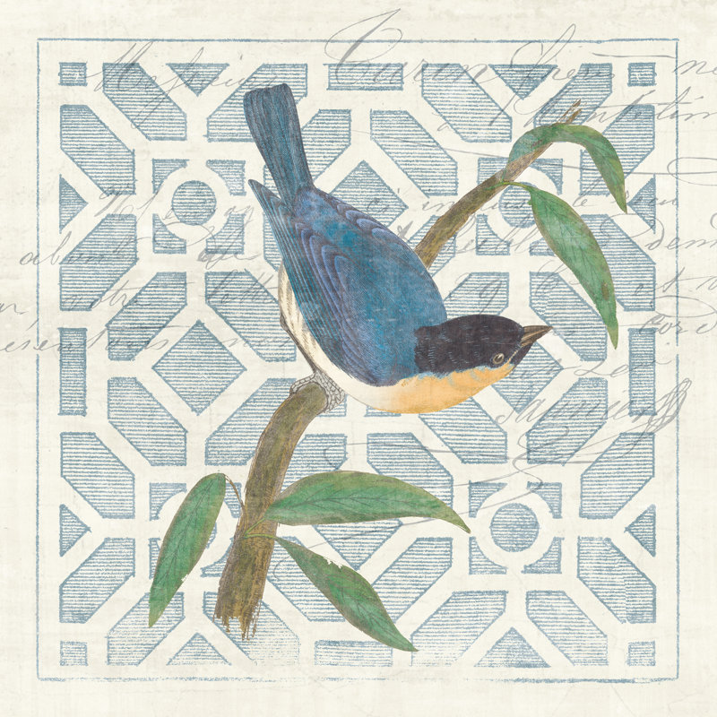 Monument, eau-forte, oiseau bleu, H 12 po x l 12 po