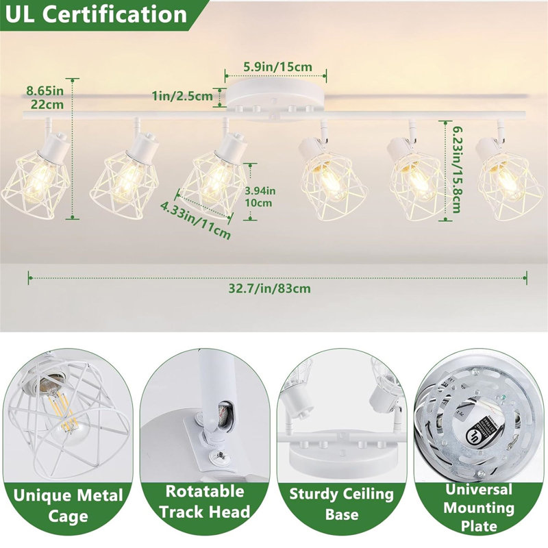 Semi Flush Mount Ceiling Light, 6 Lights, White