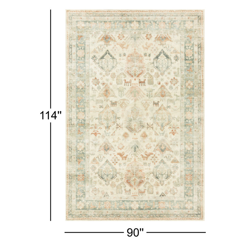 Oriental Beige/Brown/Dark Green Area Rug, Rectangle 7'6" x 9'6"
