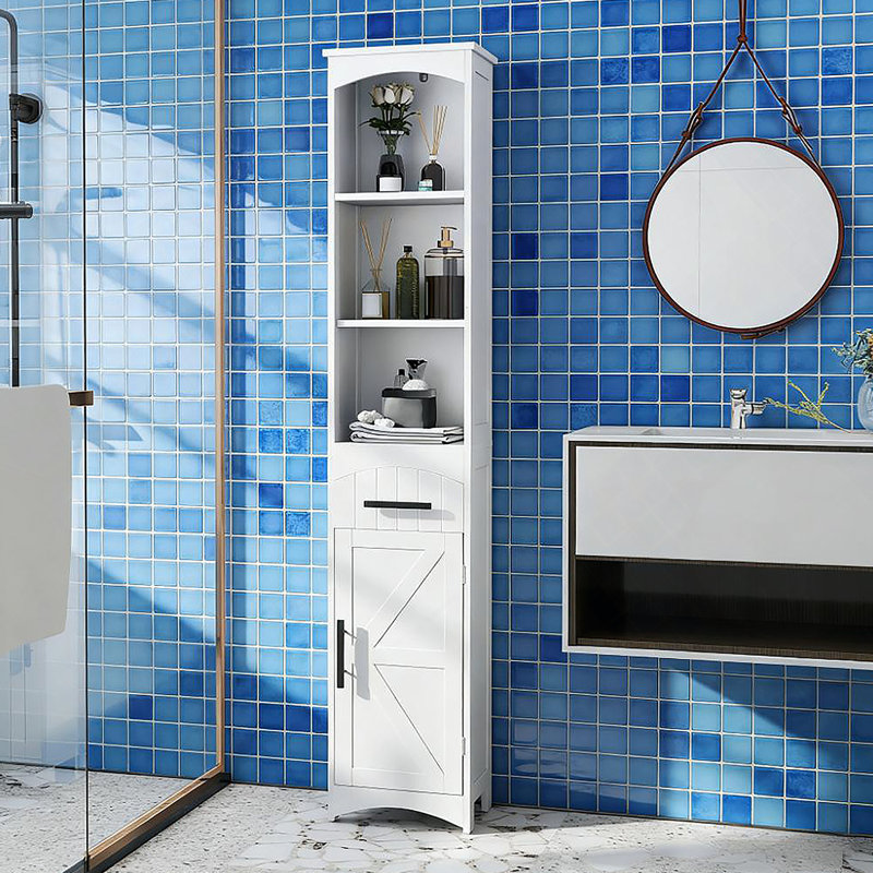 Narrow Cabinet With Drawer,Tall Slim Bathroom Storage Cabinet, White