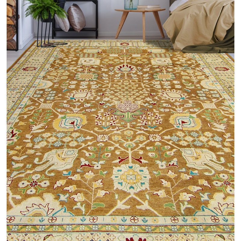 Tapis fin fait à la main Chobi Weldon - brun - beige, 9 pi 1 po x 11 pi 8 po