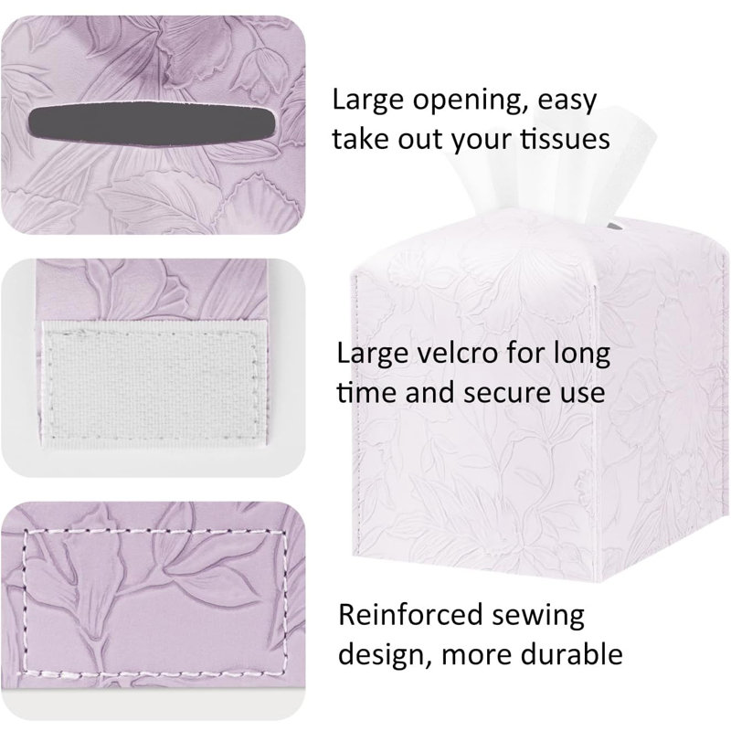 PU Leather Tissue Organizer with Bottom Belt and High Performance Hook and Loop Fastener, Purple