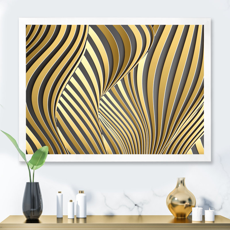 Wavy Luxury Gold Gradients I - peinture sur toile, H 12 po x l 20 po, Toile blanche avec cadre d'angle fermé