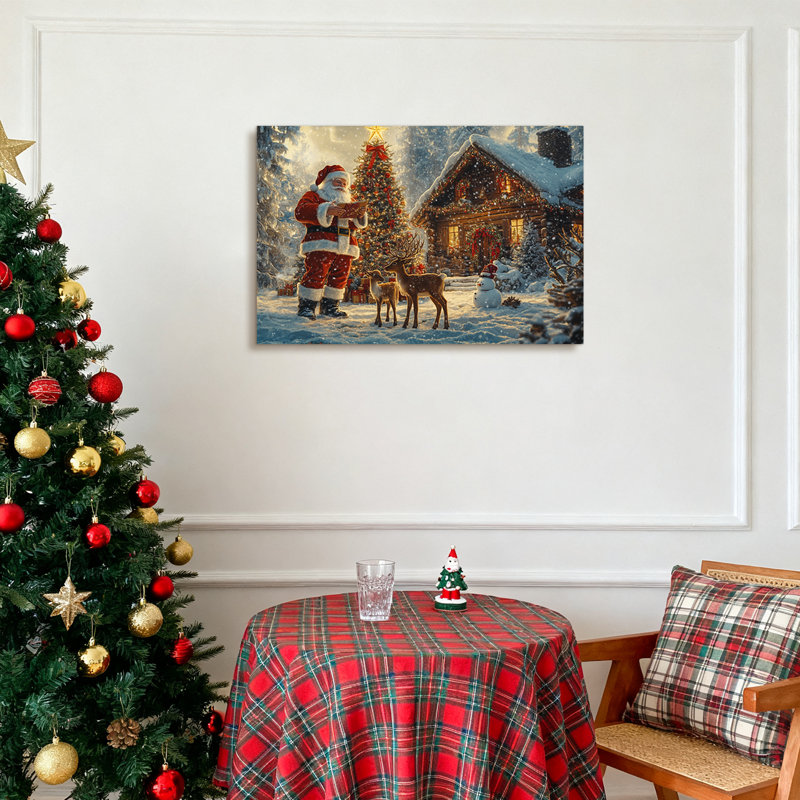 Art mural de Noël à la ferme, campagne enneigée avec grange, charmantes décorations hivernales, décoration sur toile tendue avec châssis de qualité supérieure, prête à être accrochée ， Décorateurs d'intérieur