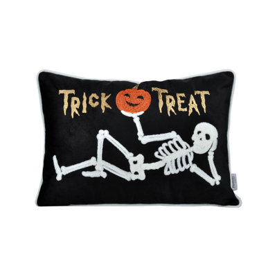 Trick Or Treat Skeleton Velvet Throw Pillow – Halloween Lumbar Accent