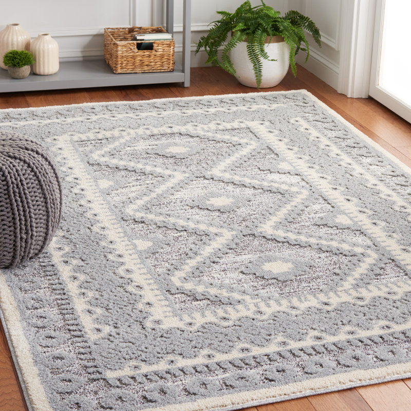 Gray Geometric Tufted Washable Shag Rug 5'1" x 7'6"