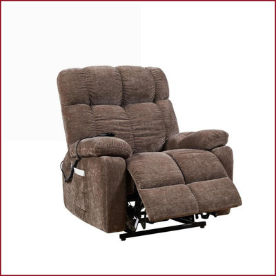 Recliners for Elderly, Dual OKIN Motor Power Lift Recliner – Infinite 180° Lay Flat, Heat Massage | Brown Fabric