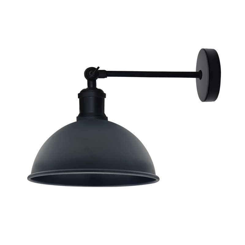 Janessa 1-Light Iron Swing Arm Dome Wall Sconce, Black, Black
