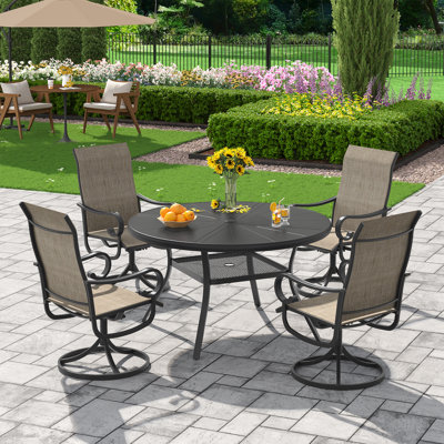 4-Person Outdoor Round Dining Set With Swivel Chairs
