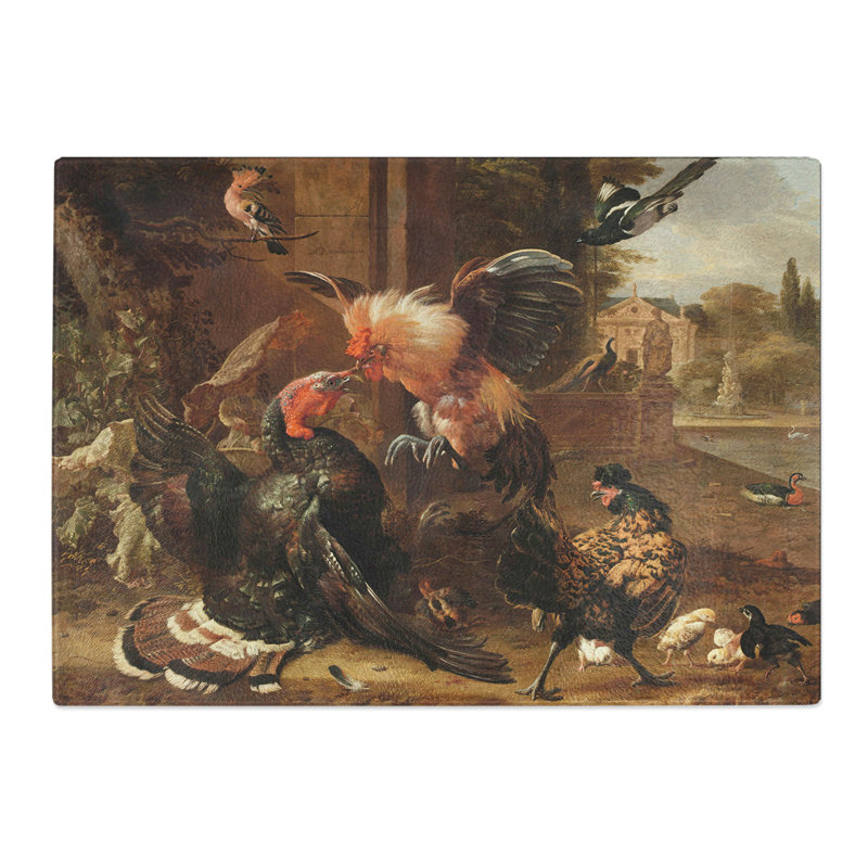 Rooster and Turkey Fighting by Melchior D'hondecoeter Chopping Board, 0.4cm H x 28.5cm W x 39cm L