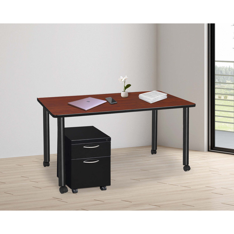 Regency Kee Mobile Desk with Storage, Cherry/Black, 29" H x 60" W x 24" D