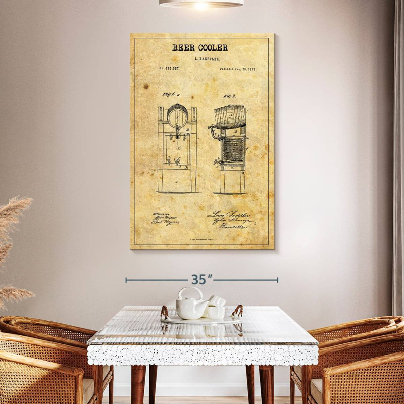 «Beer Cooler», brevet sur toile, H 51 po x l 34 po x P 1,25 po