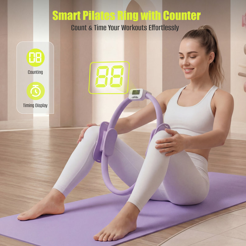MaxU Smart Pilates Ring with Counter and Timer 5-Level Resistance purple, Purple