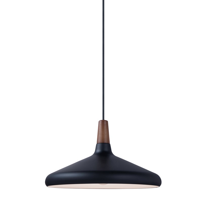 Drew 1 - Light Single Pendant, Walnut/Black, 9" H x 15.25" W x 15.25" D