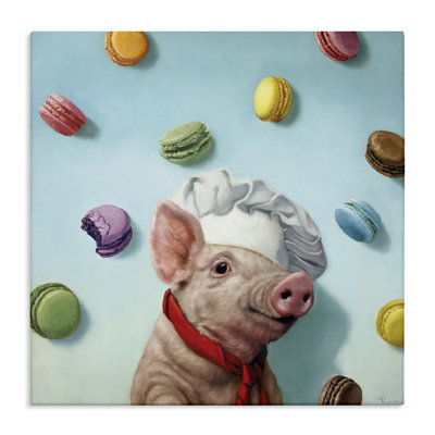 Adorable chef de cochon avec des pâtisseries ludiques au macaron par Lucia Heffernan - impression