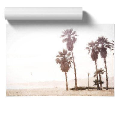 Palm Tree Beach Painting - Frameless Print