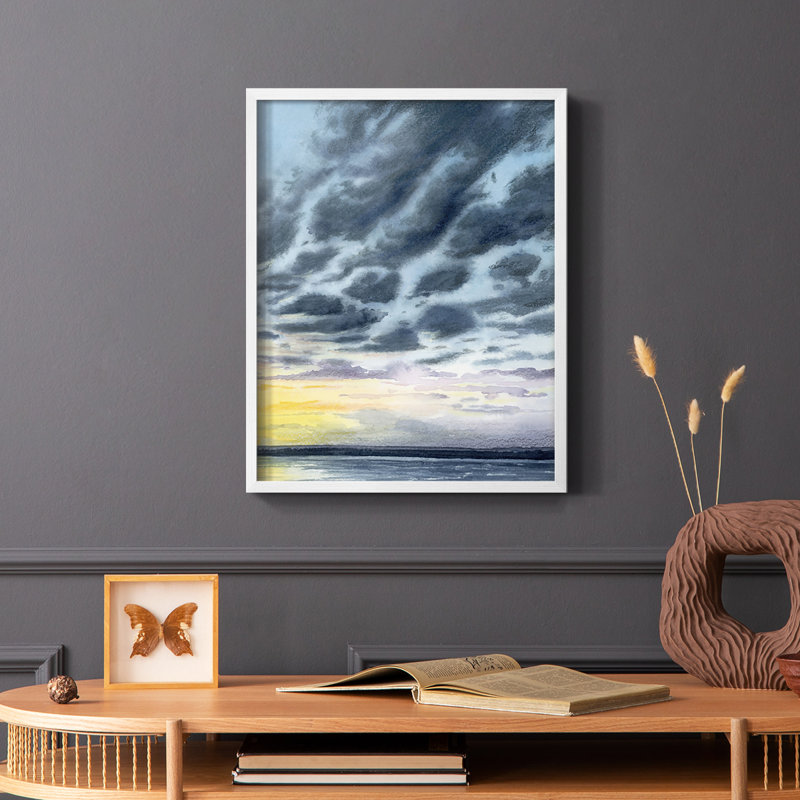 «Anastasia Island Sunset II», reproduction encadrée - bois massif, Cadre simple blanc, H 14 po x l 11 po