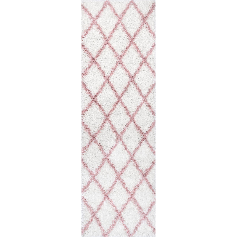 Tapis géométrique à poil long géométrique pour salon, chambre à coucher, chambre de bébé, rose / ivoire